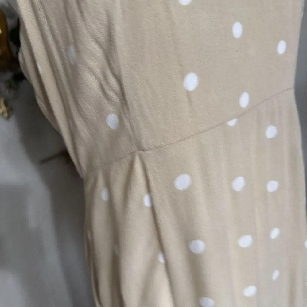 old navy strap tank maxi Dress beige white polka dot Y2K mocked back Size L - Picture 7 of 16